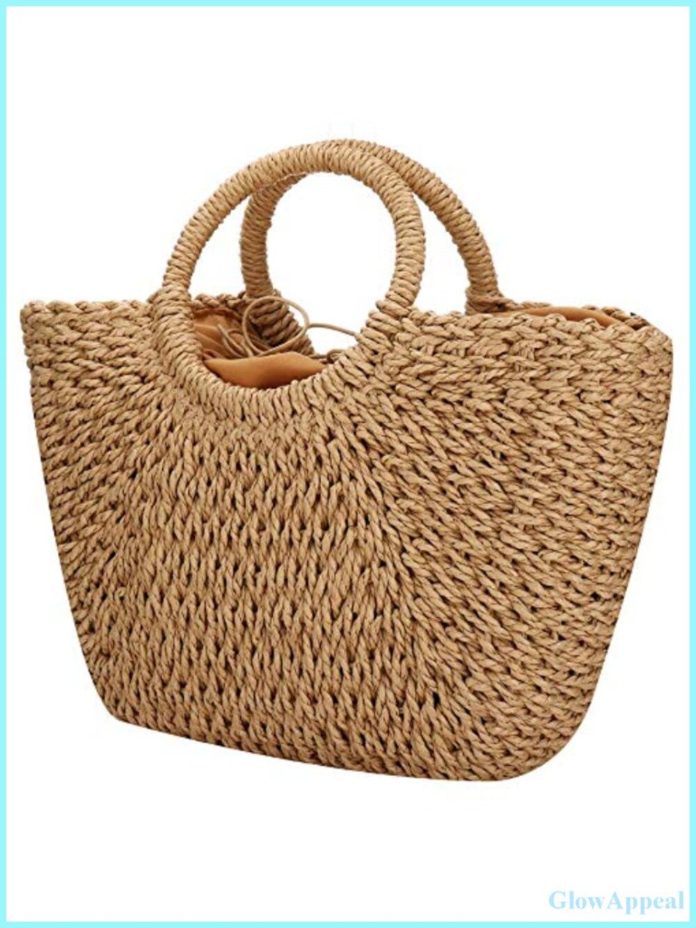 Handwoven Straw Tote Bag Drawstring Closure Summer Beach Travel Hobo